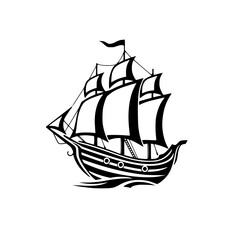 Vintage Sailing Ship: A Nautical Illustration of a Classic Sailing Vessel on the Ocean Waves
