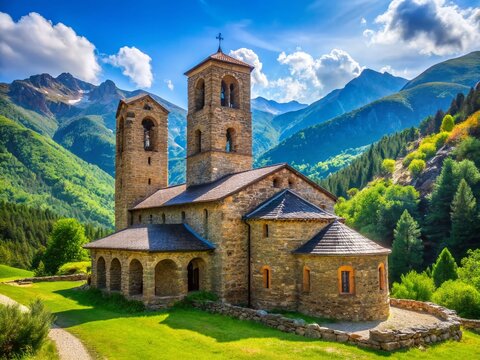 Scenic Church of Sant Serni in Canillo, Andorra: Majestic Pyrenees Mountain View