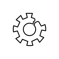 Broken gear icon Outline set in black and white color
