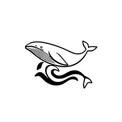 Majestic Whale Leaping over Ocean Waves: A Black and White Artistic Illustration