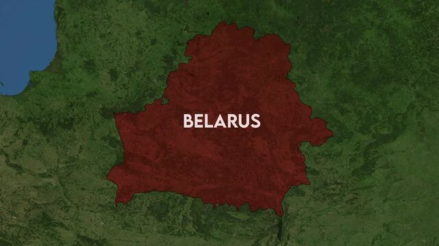 Zoom from Earth to Belarus. World map animation with country borders, Images from NASA