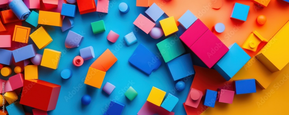 Poster colorful abstract background with multicolored geometric blocks on a vibrant surface