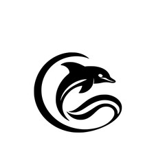 Elegant Dolphin Leaping Through Wave: A Black and White Artistic Design