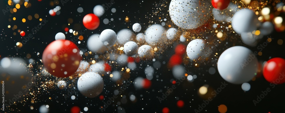 Aufkleber dynamic abstract spheres and particles in motion with red and white accents