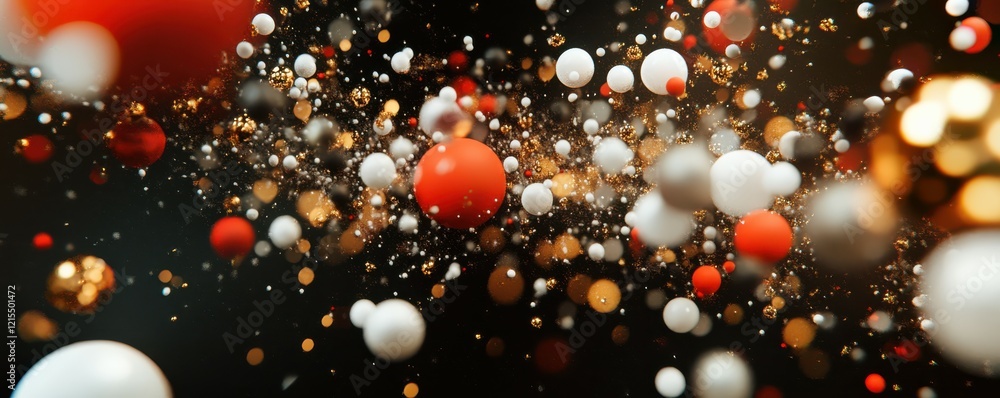 Poster dynamic motion of colorful spheres in space with glowing particles