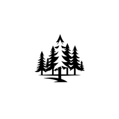 Majestic Evergreen Forest: A Stunning Black and White Illustration of Pine Trees. Perfect for nature lovers and design projects.