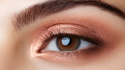 A woman's eye with brown eyelashes