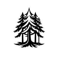Majestic Evergreens: A Black and White Forest Illustration