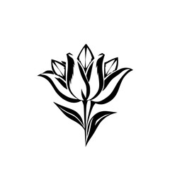 Elegant Black and White Tulip Flower Illustration - Simple Floral Botanical Design