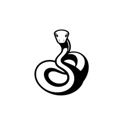 Coiled Snake: Black and White Reptile Illustration.  A striking vector graphic of a snake, perfect for logos, designs, and nature-themed projects.