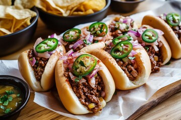 casual and inviting family-style setup featuring spicy Sloppy Joes served on parchment paper