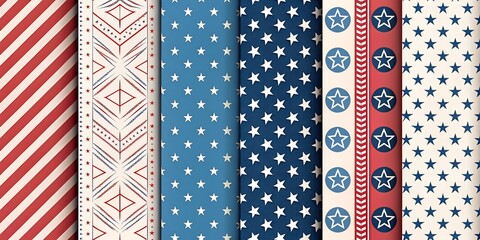 American vector seamless patterns collection. Classic stars and stripes ornaments in blue, red and white colors. Best for textiles, wallpapers, wrapping paper festive decoration.
