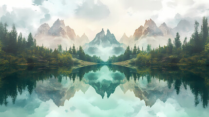 Naklejka premium mystical mountain lake