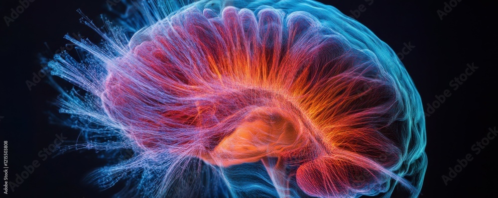 Poster vibrant neural connections in human brain displaying colorful neural pathways