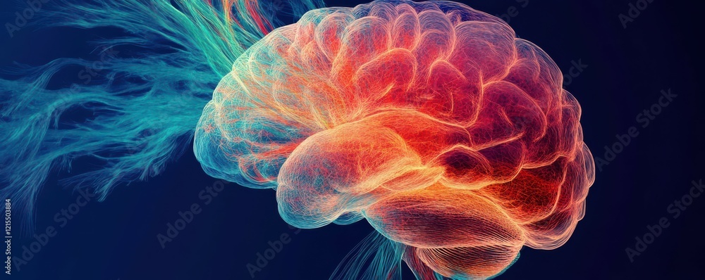 Poster futuristic visualization of a neural network brain with vivid colors