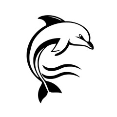 Elegant Leaping Dolphin: A Black and White Vector Illustration of a Dolphin in Motion