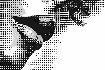 Halftone Illustration of Lips and Eye