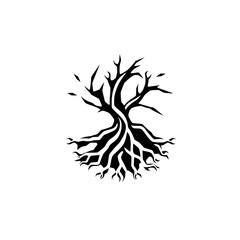Abstract Tree Roots: Black and White Graphic Design, Nature Vector Illustration, Minimalist Plant Symbol