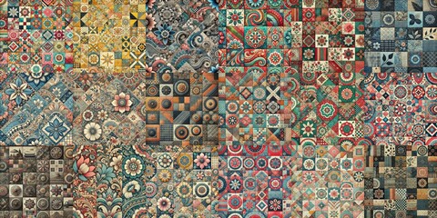 Fototapeta premium Creative patchwork tiled backgrounds. AI generated illustration