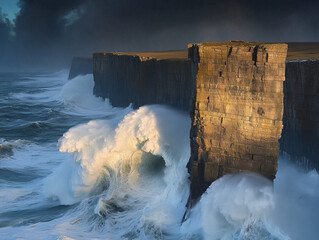 Majestic Cliffs Battered by Raging Sea