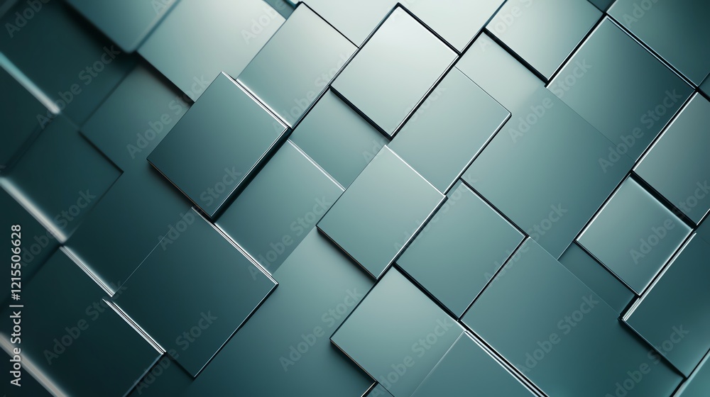 Poster a seamless abstract pattern featuring interlocking rectangular shapes in varying shades of teal and 