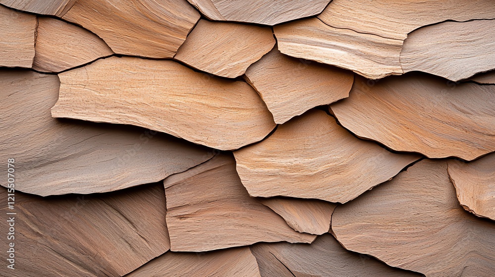 Aufkleber close-up of layered wooden shingles displaying an array of natural textures and warm tones. the intr
