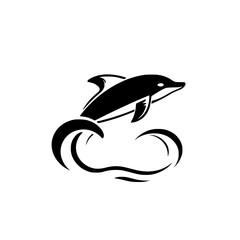 Elegant Dolphin Leaping: A Black and White Vector Graphic of a Dolphin in Motion