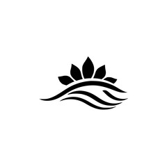 Elegant Black and White Floral Sun and Waves Logo Design.  Perfect for beauty, spa, or nature brands. Minimalist and stylish icon, symbol of peace and serenity.