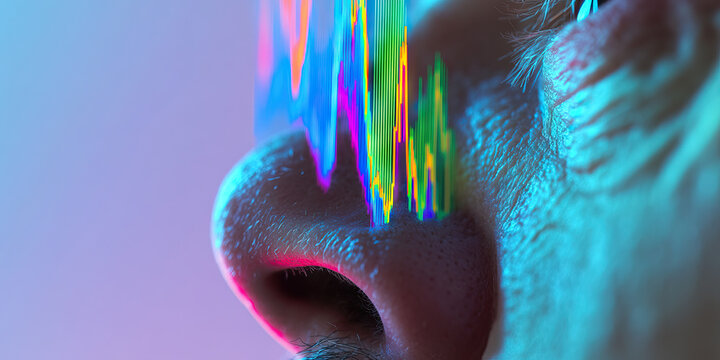 Close-up of Face with Superimposed Multicolored Data Graphic