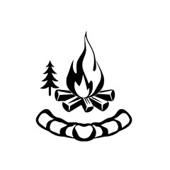 Campfire Cooking: A Delicious Sausage Roasting Over an Open Flame in the Great Outdoors