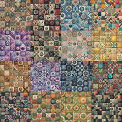 Fototapeta premium Creative patchwork tiled backgrounds. AI generated illustration
