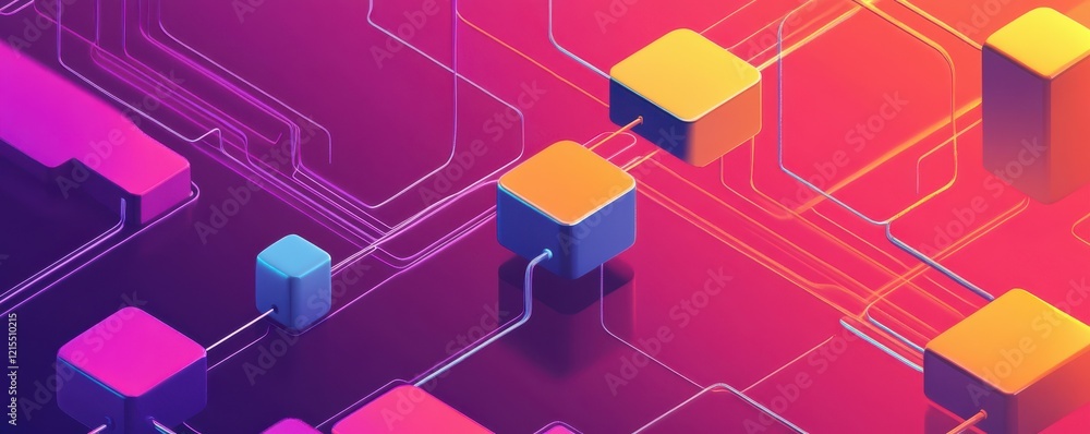 Poster abstract geometric pattern with vibrant colored cubes and connecting lines