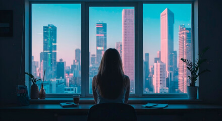 Futuristic Cityscape with Neon Reflections