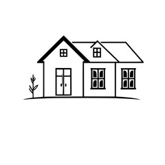 Simple House Exterior: Minimalist Black and White Line Art of a Residential Building