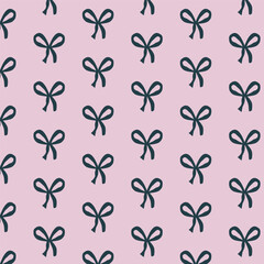 Seamless Pattern of Navy Blue Bows on a Pink Background