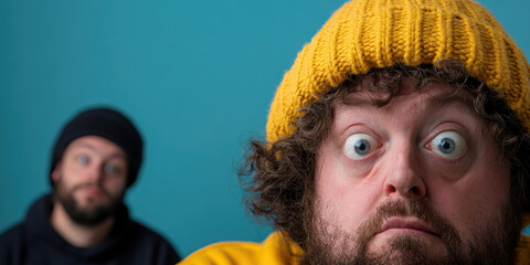 Close-up Portrait of Man in Yellow Beanie with Out-of-Focus Background