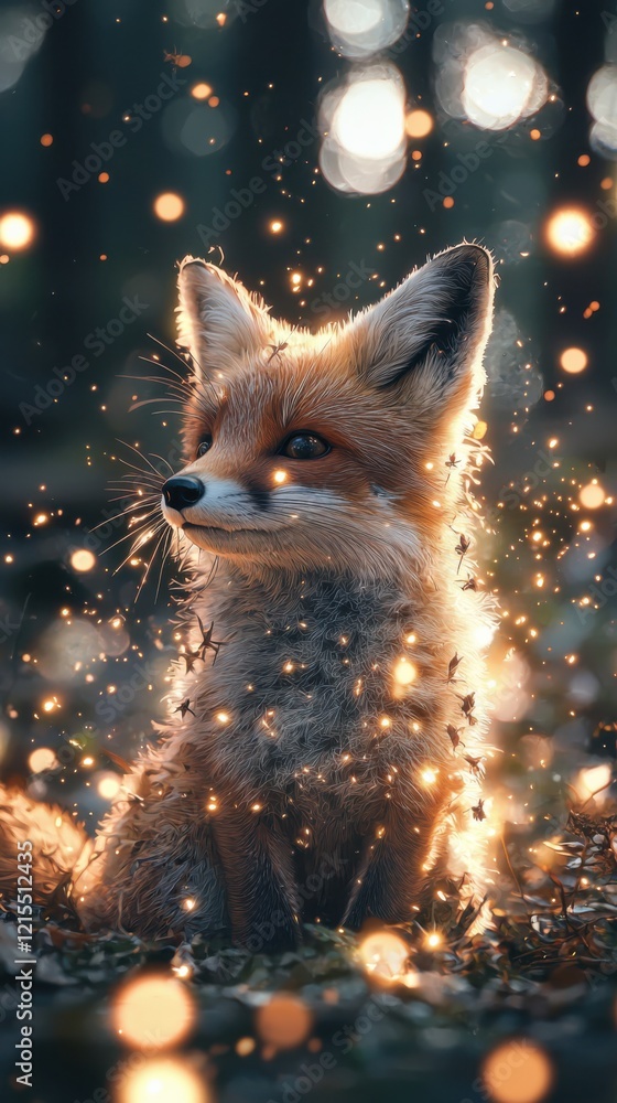 Poster charming woodland creatures captured in twilight magic enveloped by bokeh background in a midrange v