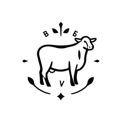 Elegant Cow Logo Design: Black and White Farm Animal Vector Illustration. Perfect for dairy, beef, or agricultural brands.