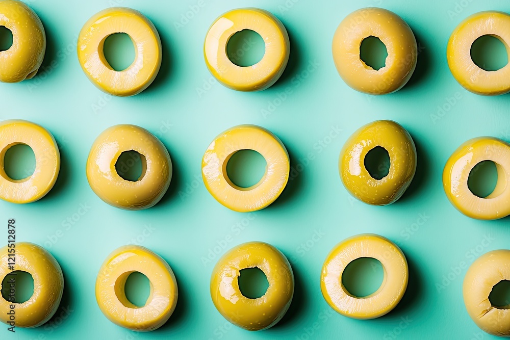 Poster arranged circular shapes create playful pattern against vibrant