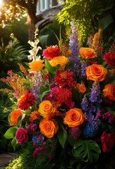vibrant lush flower arrangements enhanced fresh colorful blooms creating beautiful natural background, bouquet, decoration, elegance, flora, garden