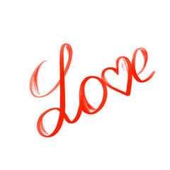 handwriting red word love PNG