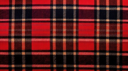 Flannel White, Yellow, Orange, Red and Black Buffalo Plaid Pattern Fabric Texture - High-Quality Checkered Textile Background for Design and Craft Projects