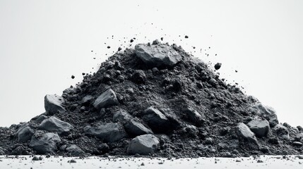 Fototapeta premium Dark rocks falling, studio pile, debris, isolated, industrial