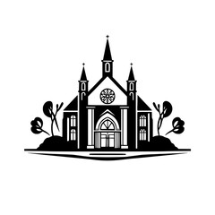 Majestic Church Architecture: A Black and White Vector Illustration. Perfect for religious websites, publications, and design projects. Simple, elegant, and symbolic.