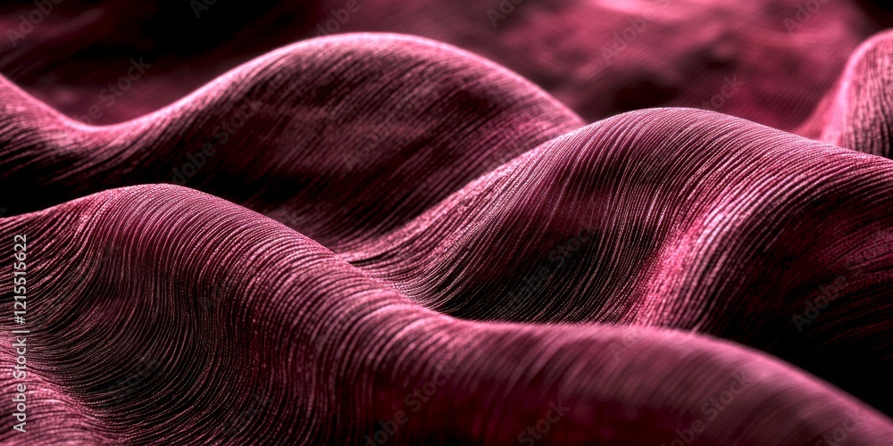 Poster a close-up view of flowing velvet waves in rich red color. the luxurious texture creates depth and w