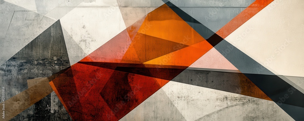 Poster abstract geometric shapes with vibrant overlapping colors and textures