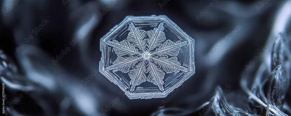 Aufkleber hexagonal snowflake close-up with intricate crystal patterns