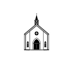 Simple Church Building Illustration: Black and White Chapel Design. Perfect for religious websites, books, and presentations.