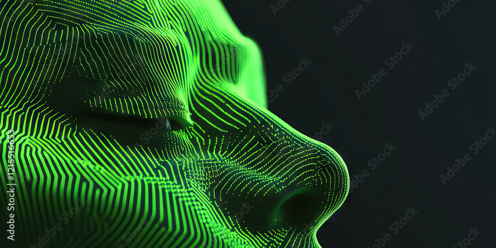 Aufkleber digital rendering of a human face in green lines and dots