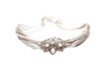 Elegant Pearl Brooch on White Silk Headband